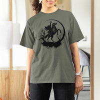 Headless Horseman T Shirt For Women Retro Gothic Scary Pumpkin Moon Halloween Costume - Wonder Print Shop