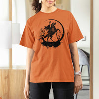 Headless Horseman T Shirt For Women Retro Gothic Scary Pumpkin Moon Halloween Costume - Wonder Print Shop