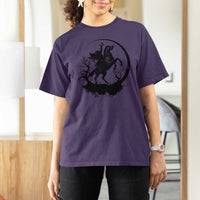 Headless Horseman T Shirt For Women Retro Gothic Scary Pumpkin Moon Halloween Costume - Wonder Print Shop