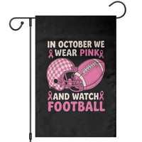 In October We Wear Pink Football Breast Cancer Awareness Garden Flag Pink Ribbon Checkered Game Day - Wonder Print Shop