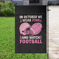 In October We Wear Pink Football Breast Cancer Awareness Garden Flag Pink Ribbon Checkered Game Day - Wonder Print Shop