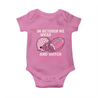 In October We Wear Pink Football Breast Cancer Awareness Baby Onesie Pink Ribbon Checkered Game Day - Wonder Print Shop