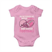 In October We Wear Pink Football Breast Cancer Awareness Baby Onesie Pink Ribbon Checkered Game Day - Wonder Print Shop