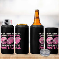 In October We Wear Pink Football Breast Cancer Awareness 4 in 1 Can Cooler Tumbler Pink Ribbon Checkered Game Day - Wonder Print Shop