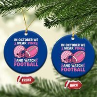 In October We Wear Pink Football Breast Cancer Awareness Ceramic Ornament Pink Ribbon Checkered Game Day - Wonder Print Shop