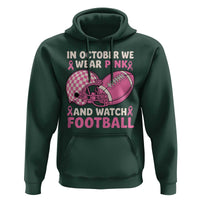In October We Wear Pink Football Breast Cancer Awareness Hoodie Pink Ribbon Checkered Game Day - Wonder Print Shop