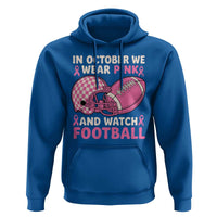 In October We Wear Pink Football Breast Cancer Awareness Hoodie Pink Ribbon Checkered Game Day - Wonder Print Shop