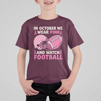 In October We Wear Pink Football Breast Cancer Awareness T Shirt For Kid Pink Ribbon Checkered Game Day - Wonder Print Shop