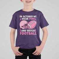In October We Wear Pink Football Breast Cancer Awareness T Shirt For Kid Pink Ribbon Checkered Game Day - Wonder Print Shop