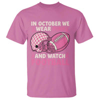 In October We Wear Pink Football Breast Cancer Awareness T Shirt Pink Ribbon Checkered Game Day - Wonder Print Shop