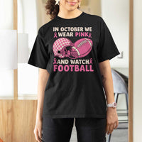 In October We Wear Pink Football Breast Cancer Awareness T Shirt For Women Pink Ribbon Checkered Game Day - Wonder Print Shop