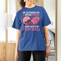 In October We Wear Pink Football Breast Cancer Awareness T Shirt For Women Pink Ribbon Checkered Game Day - Wonder Print Shop