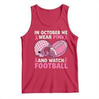 In October We Wear Pink Football Breast Cancer Awareness Tank Top Pink Ribbon Checkered Game Day - Wonder Print Shop