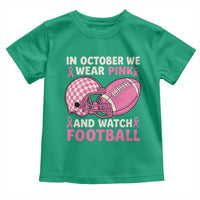 In October We Wear Pink Football Breast Cancer Awareness Toddler T Shirt Pink Ribbon Checkered Game Day - Wonder Print Shop