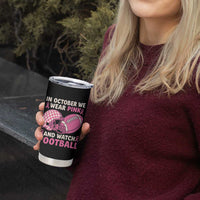 In October We Wear Pink Football Breast Cancer Awareness Tumbler Cup Pink Ribbon Checkered Game Day - Wonder Print Shop