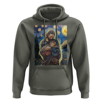 Funny Moo-Deng Baby Pygmy Hippo Hoodie Cute Zoo For Family Jesus Loves Moo Deng Van Gogh Starry Night