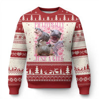 Funny Moo Deng Baby Pygmy Hippo Knitted Sweatshirt Funny I'm Literally Just a Girl Cute Zoo For Family - Wonder Print Shop