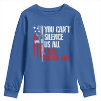 Charlie Kirk Youth Sweatshirt You Cant Silence Us All USA Flag - Wonder Print Shop