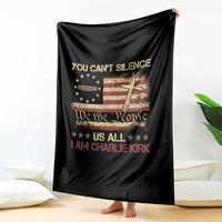 Charlie Kirk Throw Blanket You Cant Silence Us All Retro American Flag Cross - Wonder Print Shop