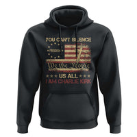 Charlie Kirk Hoodie You Cant Silence Us All Retro American Flag Cross - Wonder Print Shop