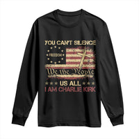 Charlie Kirk Long Sleeve Shirt You Cant Silence Us All Retro American Flag Cross - Wonder Print Shop