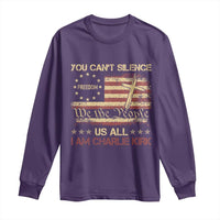 Charlie Kirk Long Sleeve Shirt You Cant Silence Us All Retro American Flag Cross - Wonder Print Shop
