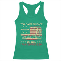 Charlie Kirk Racerback Tank Top You Cant Silence Us All Retro American Flag Cross - Wonder Print Shop