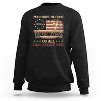 Charlie Kirk Sweatshirt You Cant Silence Us All Retro American Flag Cross - Wonder Print Shop