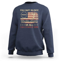 Charlie Kirk Sweatshirt You Cant Silence Us All Retro American Flag Cross - Wonder Print Shop