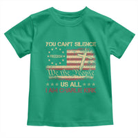 Charlie Kirk Toddler T Shirt You Cant Silence Us All Retro American Flag Cross - Wonder Print Shop