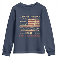 Charlie Kirk Youth Sweatshirt You Cant Silence Us All Retro American Flag Cross - Wonder Print Shop