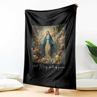 Marian Catholic Throw Blanket Hail Mary Full Of Grace Blessed Virgin Mary Floral - Wonder Print Shop