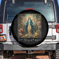 Marian Catholic Spare Tire Cover Hail Mary Full Of Grace Blessed Virgin Mary Floral - Wonder Print Shop