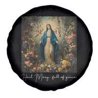 Marian Catholic Spare Tire Cover Hail Mary Full Of Grace Blessed Virgin Mary Floral - Wonder Print Shop