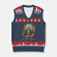 Marian Catholic V-Neck Knit Sweater Vest Hail Mary Full Of Grace Blessed Virgin Mary Floral - Wonder Print Shop