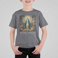 Marian Catholic T Shirt For Kid Hail Mary Full Of Grace Blessed Virgin Mary Floral - Wonder Print Shop