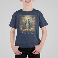 Marian Catholic T Shirt For Kid Hail Mary Full Of Grace Blessed Virgin Mary Floral - Wonder Print Shop