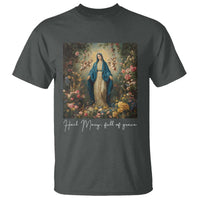 Marian Catholic T Shirt Hail Mary Full Of Grace Blessed Virgin Mary Floral - Wonder Print Shop