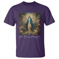 Marian Catholic T Shirt Hail Mary Full Of Grace Blessed Virgin Mary Floral - Wonder Print Shop