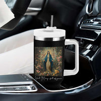 Marian Catholic Tumbler With Handle Hail Mary Full Of Grace Blessed Virgin Mary Floral - Wonder Print Shop