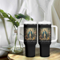 Marian Catholic Tumbler With Handle Hail Mary Full Of Grace Blessed Virgin Mary Floral - Wonder Print Shop