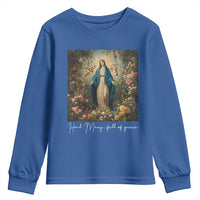 Marian Catholic Youth Sweatshirt Hail Mary Full Of Grace Blessed Virgin Mary Floral - Wonder Print Shop