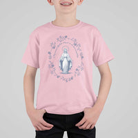 Marian Catholic T Shirt For Kid Virgin Mary Catholic Floral Women Religious - Wonder Print Shop