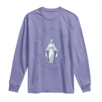 Marian Catholic Long Sleeve Shirt Virgin Mary Catholic Floral Women Religious - Wonder Print Shop