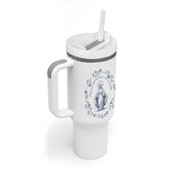 Marian Catholic Tumbler With Handle Virgin Mary Catholic Floral Women Religious - Wonder Print Shop