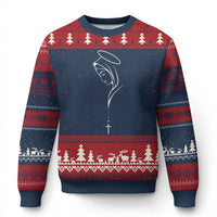 Virgin Mary Ugly Christmas Sweater Minimalist Marian Catholic Holy Mother Cross - Wonder Print Shop