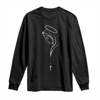 Virgin Mary Long Sleeve Shirt Minimalist Marian Catholic Holy Mother Cross - Wonder Print Shop