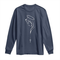 Virgin Mary Long Sleeve Shirt Minimalist Marian Catholic Holy Mother Cross - Wonder Print Shop