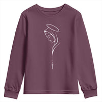 Virgin Mary Youth Sweatshirt Minimalist Marian Catholic Holy Mother Cross - Wonder Print Shop