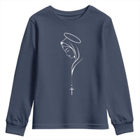 Virgin Mary Youth Sweatshirt Minimalist Marian Catholic Holy Mother Cross - Wonder Print Shop